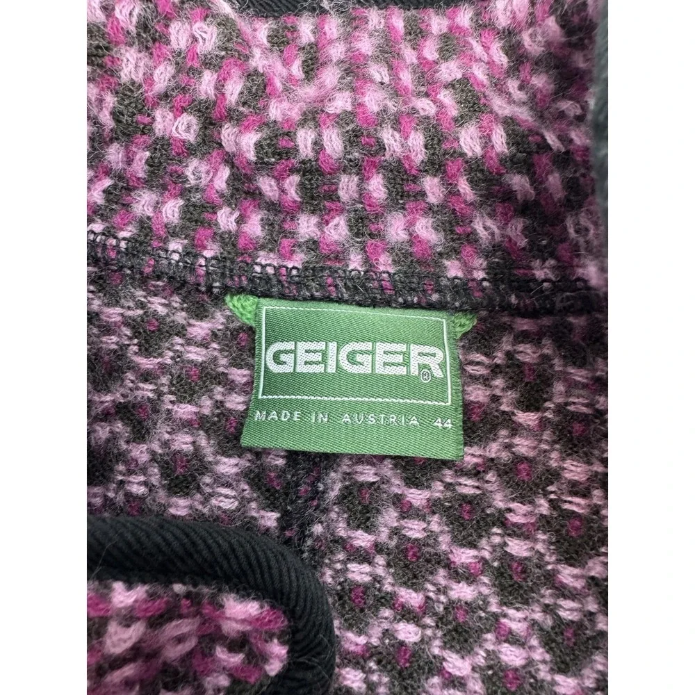 Geiger Blazer Jacket Womens 44 Pink Wool Tweed Check Button Austria Collared
